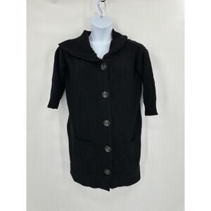 Vince Sweater Cardigan‎ Womens Large Black Alpaca Wool Cashmere Longline Flaw